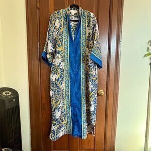 Vintage Charles Keath Kimono Caftan Long Robe Size M Zip Front Floral Maxi Dress